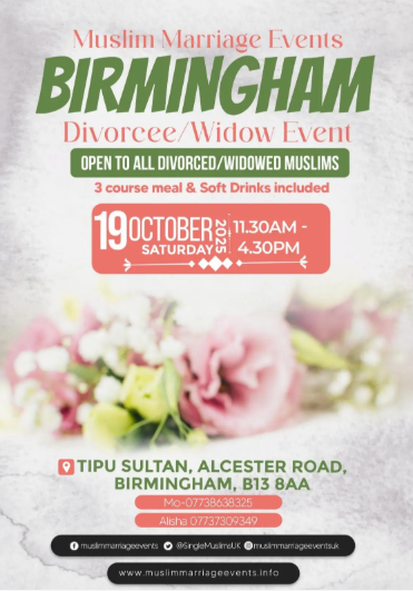 Terhubung dengan Muslim Inggris yang Sepikiran di Acara Pernikahan Perceraian/Janda Birmingham pada 19 Oktober 2025